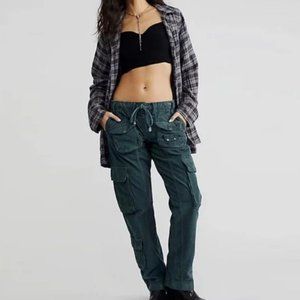 New Free People Tahiti Cord Cargo Forest Green Pants Size S